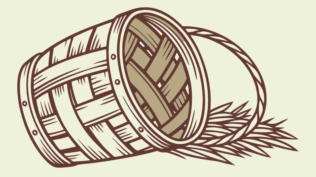 Traditional Woven Basket with Wheat Stalks, vector design Generative AI