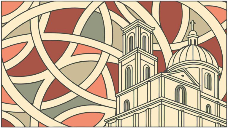 Ornate Building with Interwoven Pattern Overlay, vector design Generative AI