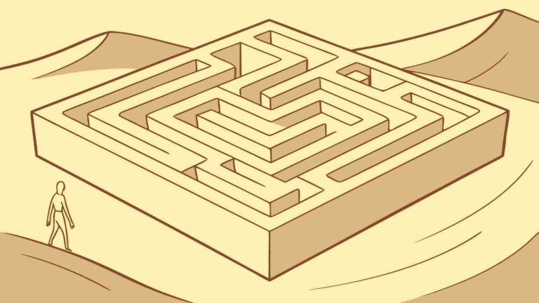 Man in 3D Maze, Challenging Puzzle Game Vector Scene, vector design Generative AI