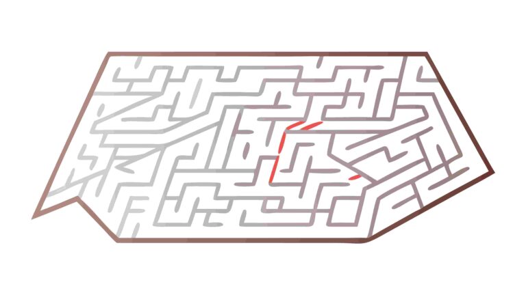 Angled Maze with Red Path, Dynamic Puzzle Vector Concept, vector design Generative AI