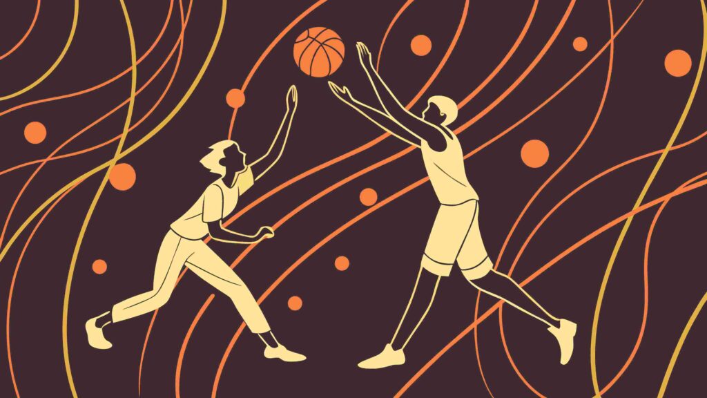 Two Basketball Players in Dynamic Action, Team Sport Vector Art, vector design Generative AI