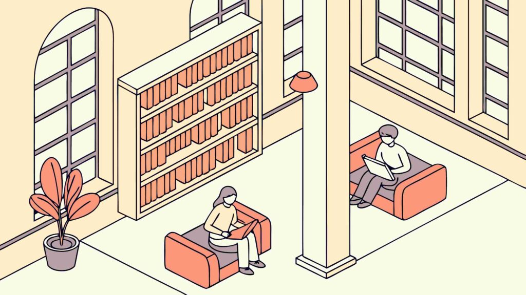Cozy Library with Person Reading, Warm Interior Scene Vector, vector design Generative AI