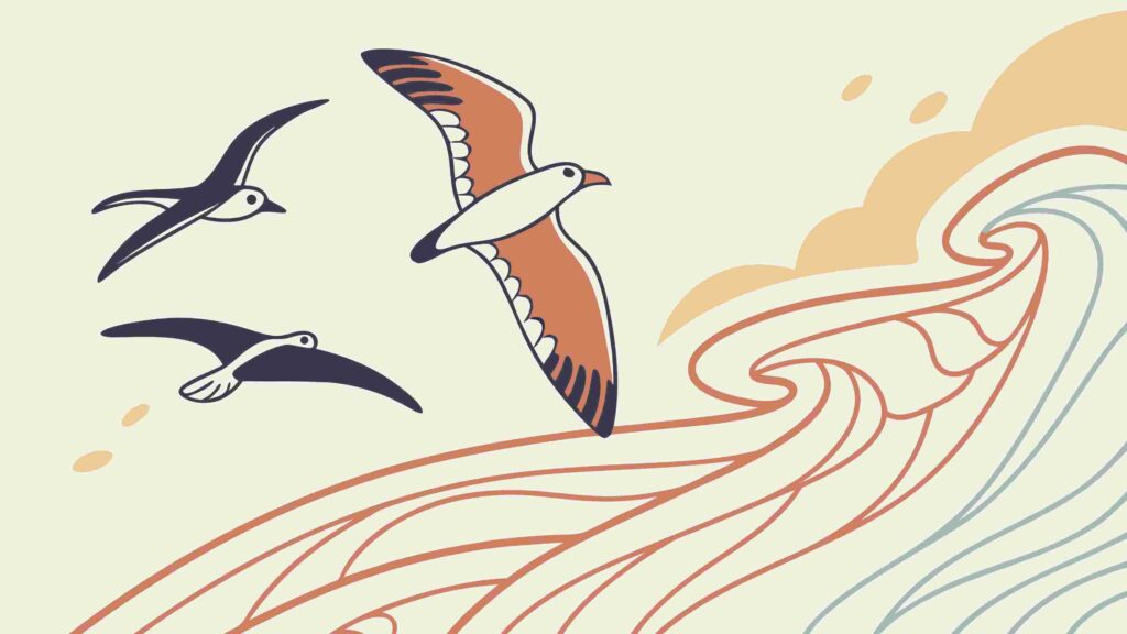 Soaring Seagulls Over Wavy Waters, Serene Coastal Nature Vector, vector design Generative AI