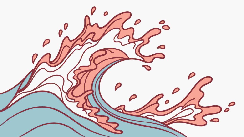 Stylized Ocean Wave Crashing, Dynamic Water Splash, vector design Generative AI