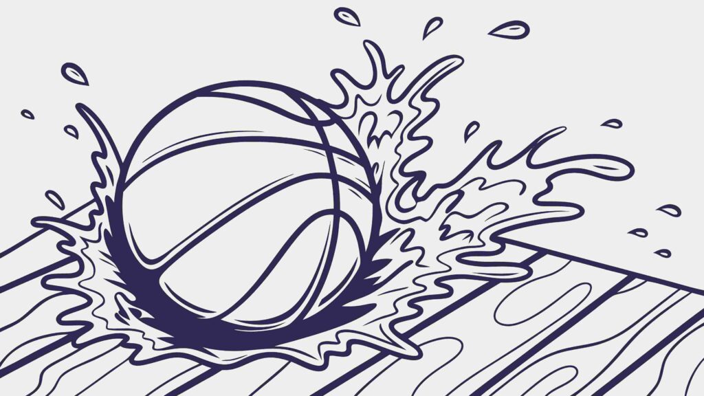 Basketball Splashing on Wet Court, Dynamic Action Shot, vector design Generative AI