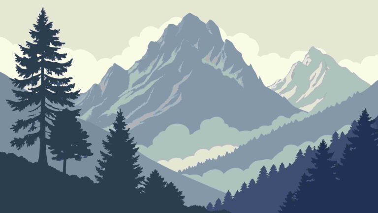 Detailed Misty Forest Mountains Landscape, Vector Scenery, vector design Generative AI