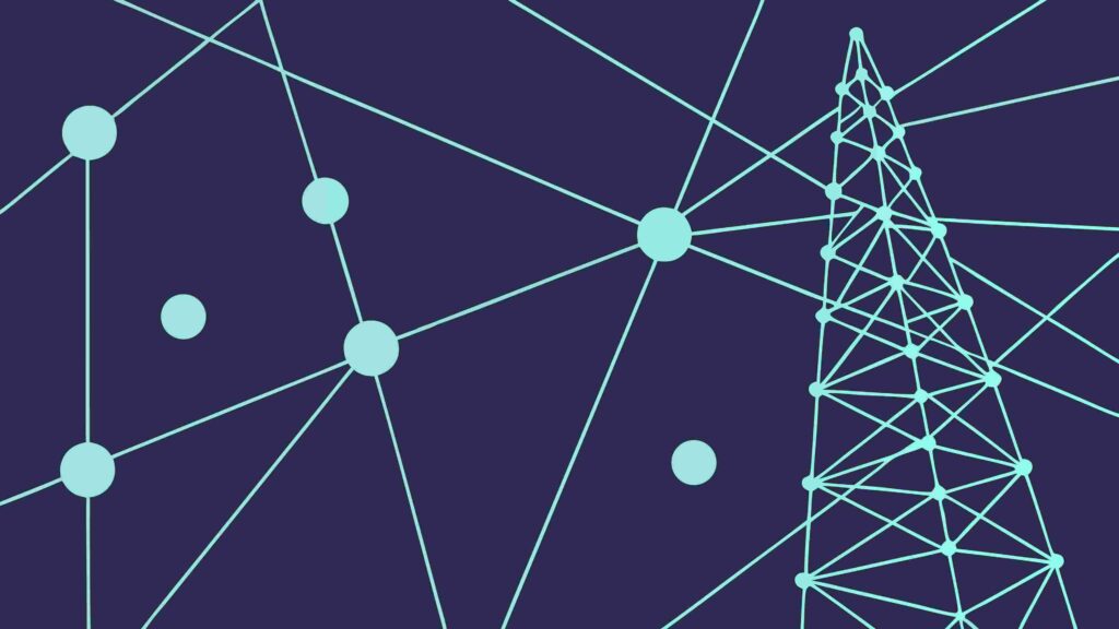 Dark Abstract Network with Interconnected Nodes, vector design Generative AI