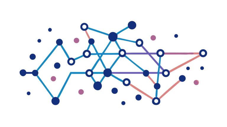 Dynamic Blue Abstract Network of Nodes, vector design Generative AI