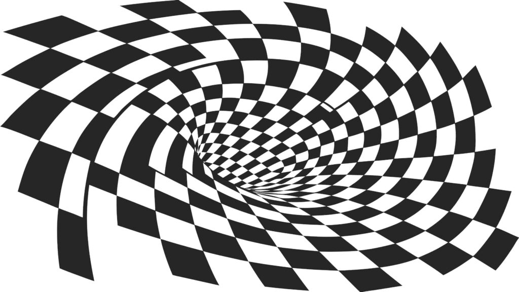 Hypnotic Spiral Checkerboard Optical Illusion, vector design Generative AI