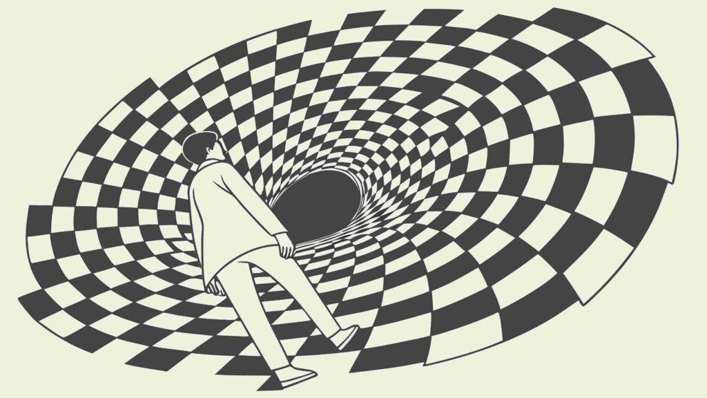 Person in Abstract Checkered Tunnel Vortex, vector design Generative AI