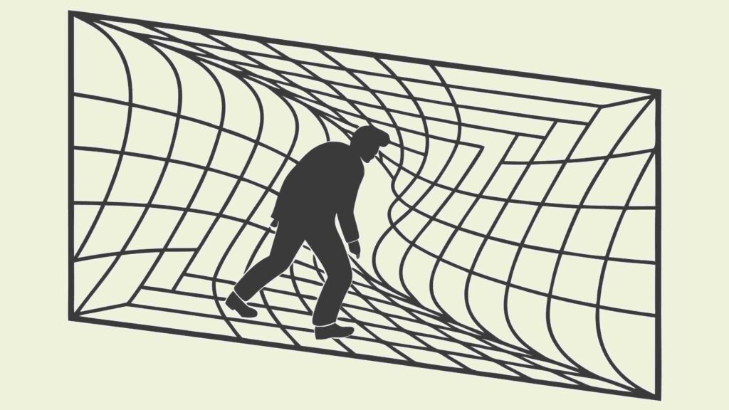 Person Walking in Warped Tunnel, Abstract Journey, vector design Generative AI