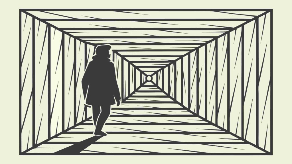 Silhouette in Distant Tunnel, Journey Concept, vector design Generative AI