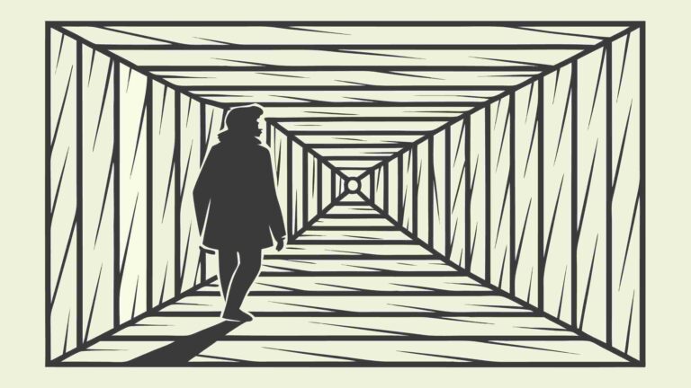 Silhouette in Distant Tunnel, Journey Concept, vector design Generative AI