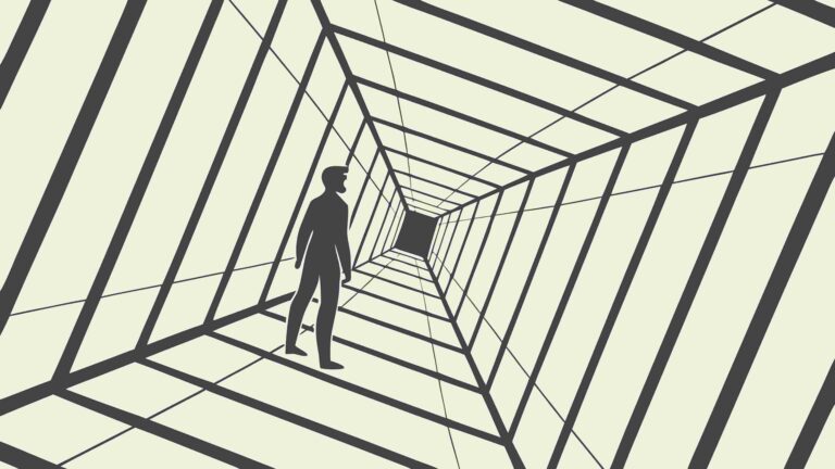 Person with Kite in Geometric Tunnel, Abstract Freedom, vector design Generative AI