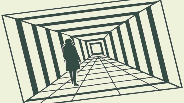 Silhouette in Geometric Tunnel, Mysterious Path, vector design Generative AI