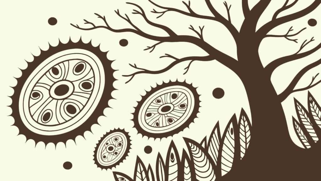 Abstract Tree with Gears, Nature & Technology Fusion, vector design Generative AI