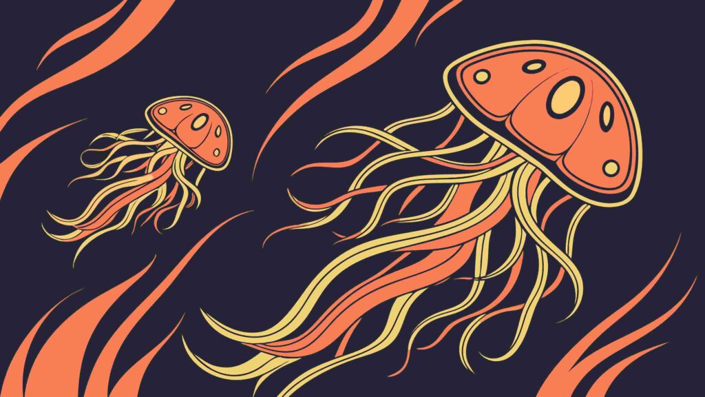 Group of Abstract Jellyfish, Deep Sea Marine Life, vector design Generative AI