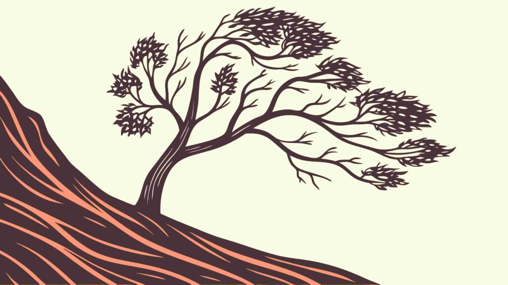 Gnarly Old Tree on Hill, Resilient Nature Art, vector design Generative AI