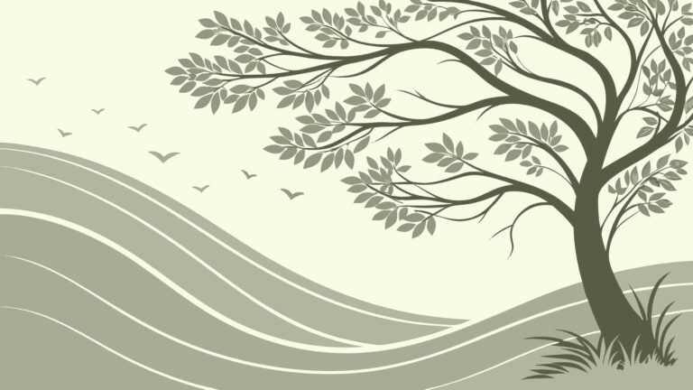 Solitary Stylized Tree on Wavy Landscape, vector design Generative AI