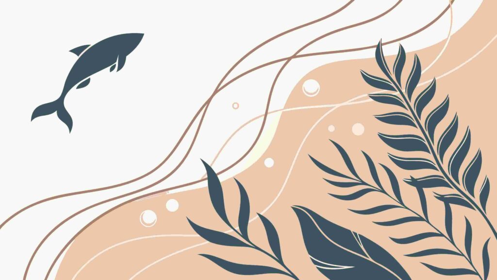 Dynamic Dolphin with Abstract Waves and Foliage, vector design Generative AI