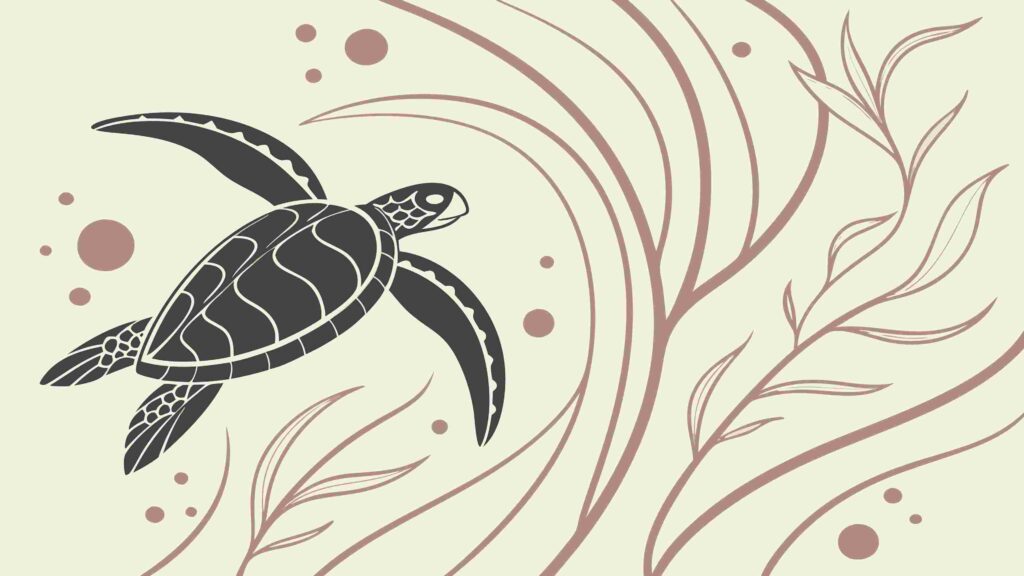 Sea Turtle with Abstract Marine Foliage, Ocean Art, vector design Generative AI