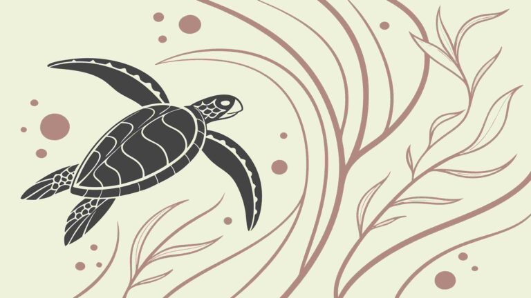 Sea Turtle with Abstract Marine Foliage, Ocean Art, vector design Generative AI