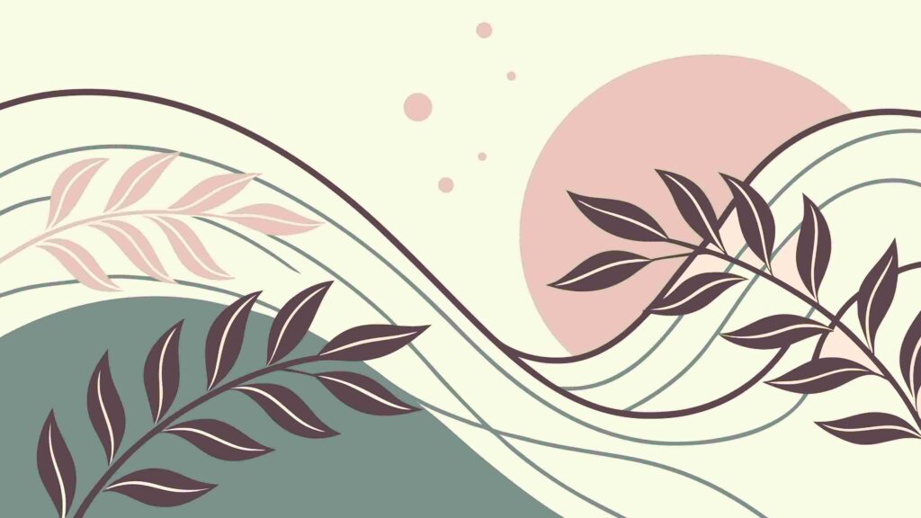 Abstract Wavy Lines with Green Leaves, Nature Flow, vector design Generative AI