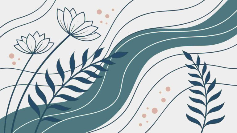 Abstract River Flow with Stylized Plants, Nature Art, vector design Generative AI