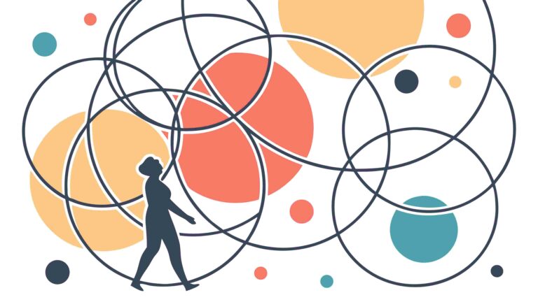 Person Navigating Interconnected Circles Abstract Concept, vector design Generative AI