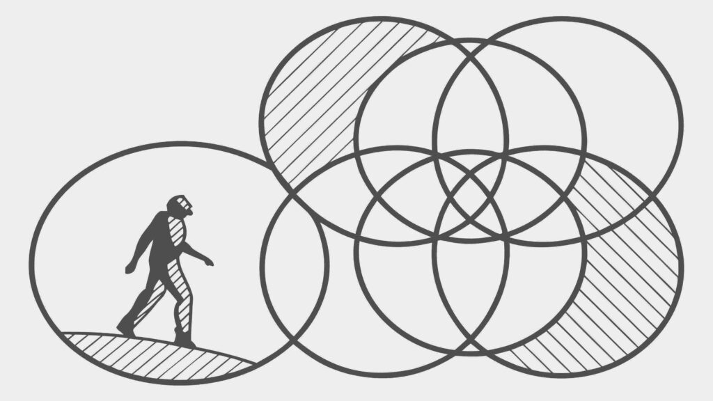 Figure in Overlapping Circles Symbolic of Interconnection, vector design Generative AI