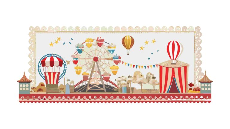 Cheerful Carnival Fairground with Ferris Wheel & Balloons Border, vector design Generative AI