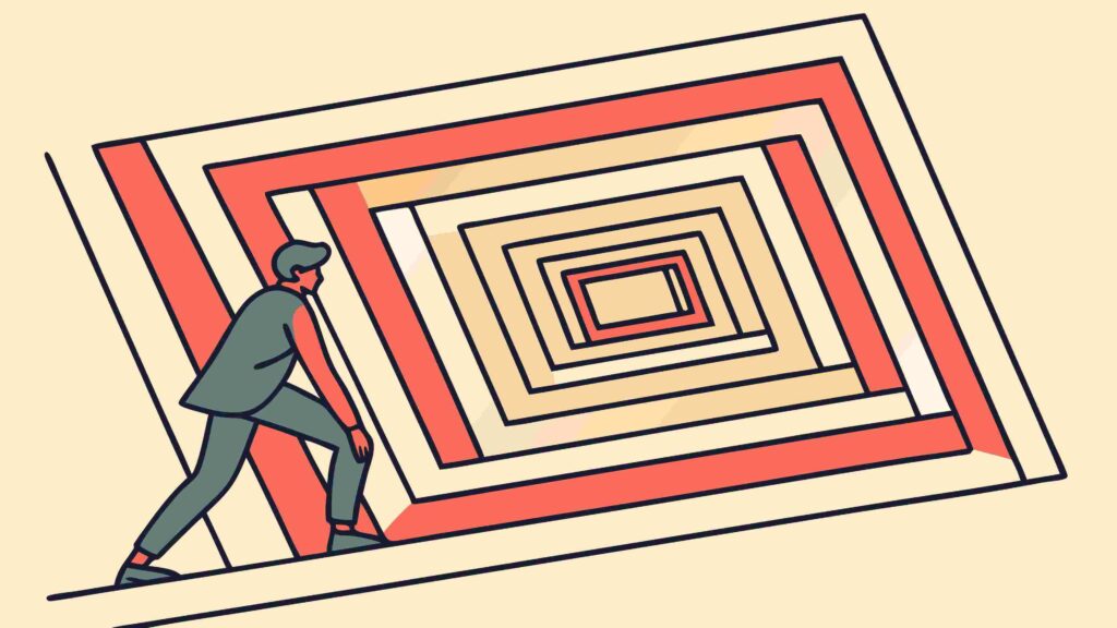 Determined Figure Pushing Through Geometric Illusion, vector design Generative AI