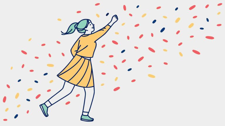 Joyful Girl Dancing Amidst Flowing Confetti, vector design Generative AI
