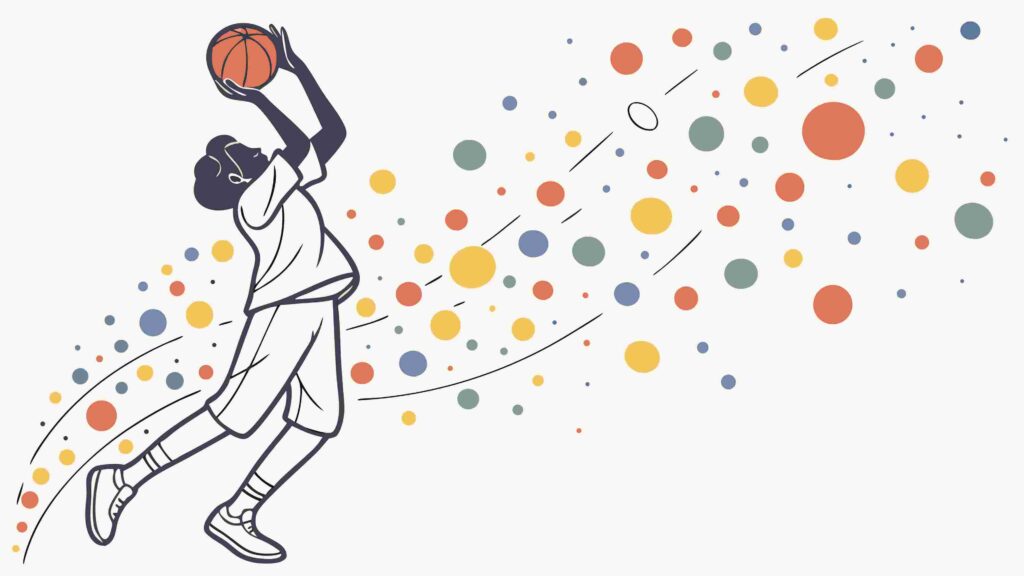 Dynamic Basketball Player Shooting with Energetic Dots, vector design Generative AI