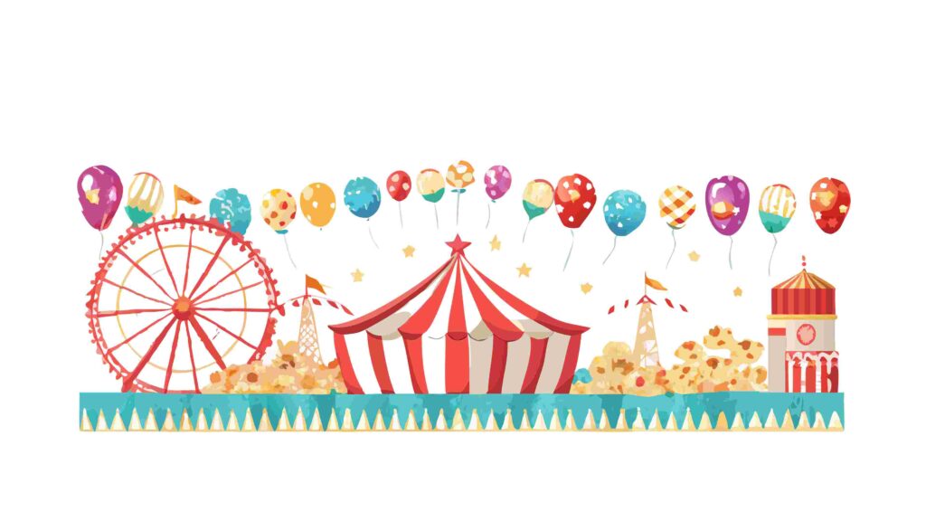 Vibrant Carnival Landscape with Big Top and Colorful Decorations, vector design Generative AI
