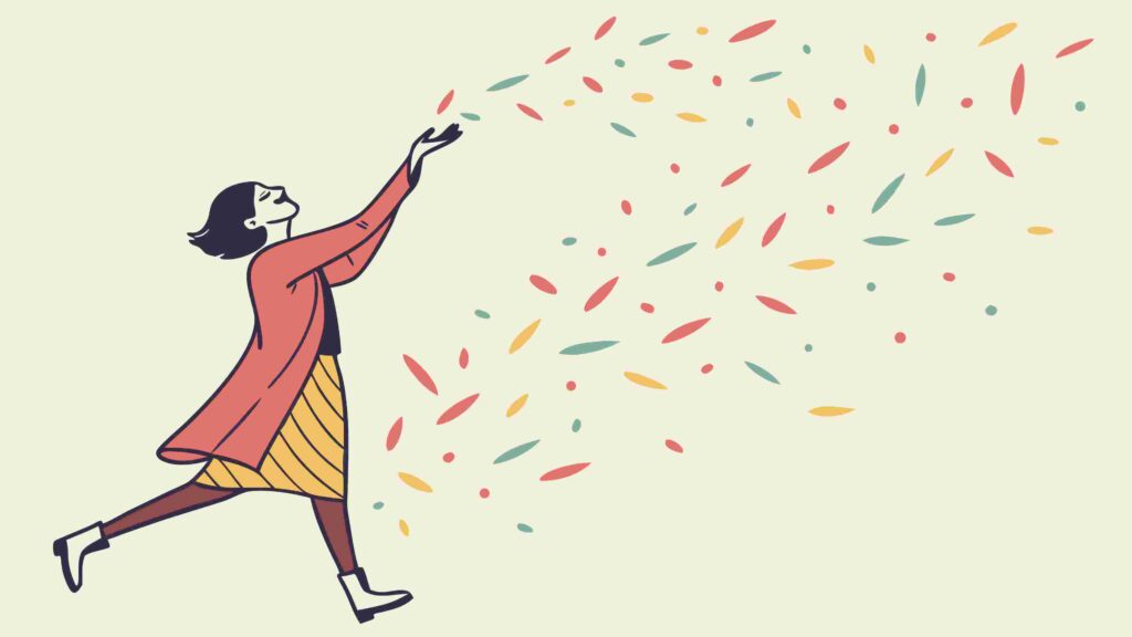 Whimsical Girl Surrounded by Flowing Confetti, vector design Generative AI