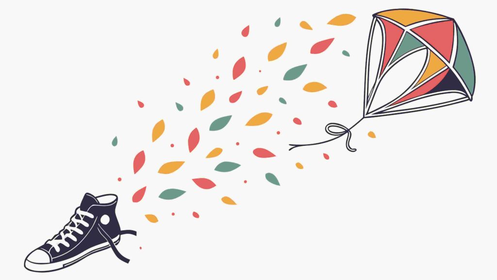 Dynamic Sneaker and Kite with Flowing Elements, vector design Generative AI