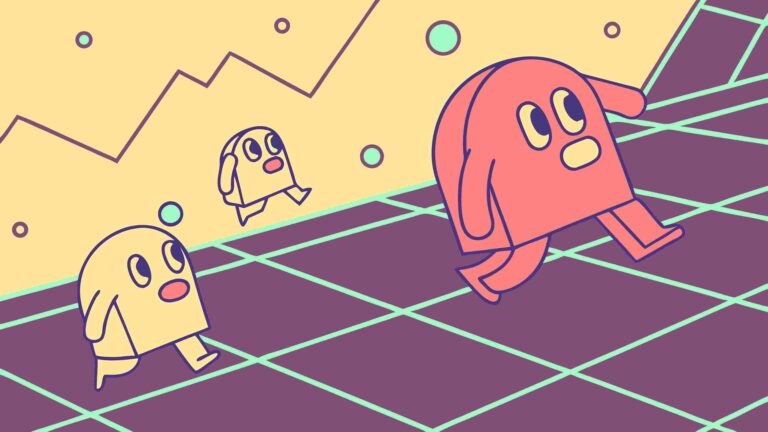 Retro Game Style Character Running on Abstract Grid, vector design Generative AI