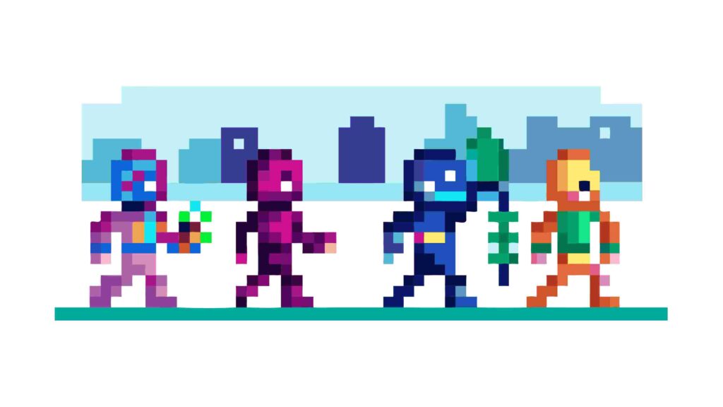 Diverse Pixel Art Characters Retro Gaming Style, vector design Generative AI