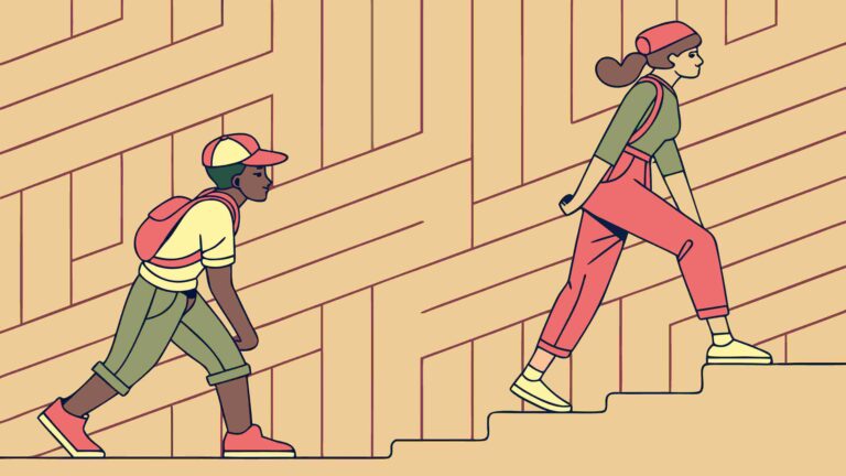 Person Ascending Stairs on Abstract Pattern Background, vector design Generative AI