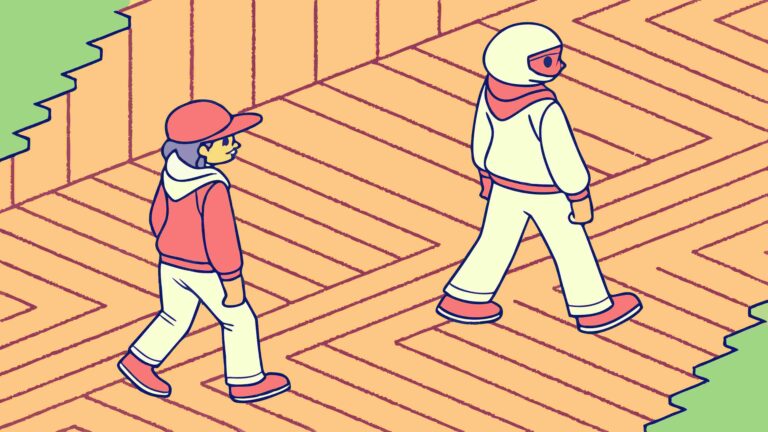 Person Walking in Abstract Geometric Hallway, vector design Generative AI