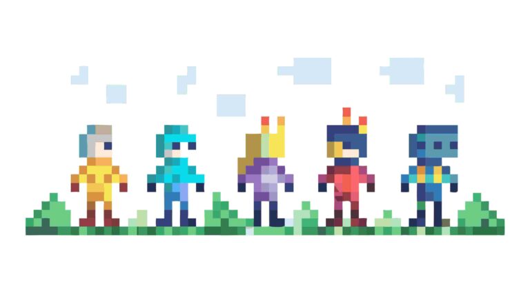 Happy Pixel Art Family in Simple Landscape, vector design Generative AI