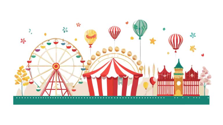 Dreamy Carnival Scene with Ferris Wheel & Balloon Festival, vector design Generative AI