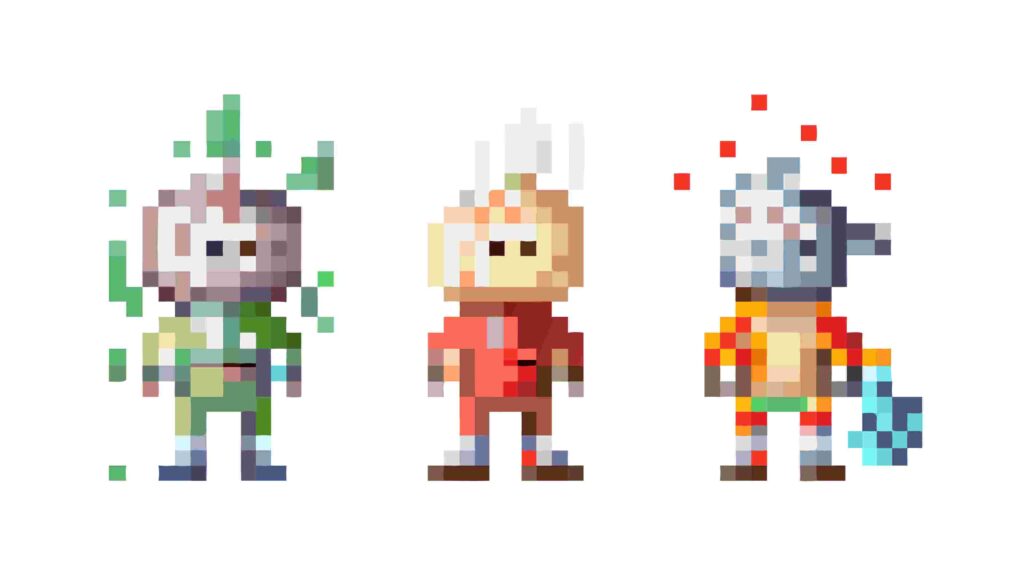 Playful Pixel Art Robot Characters Assortment, vector design Generative AI