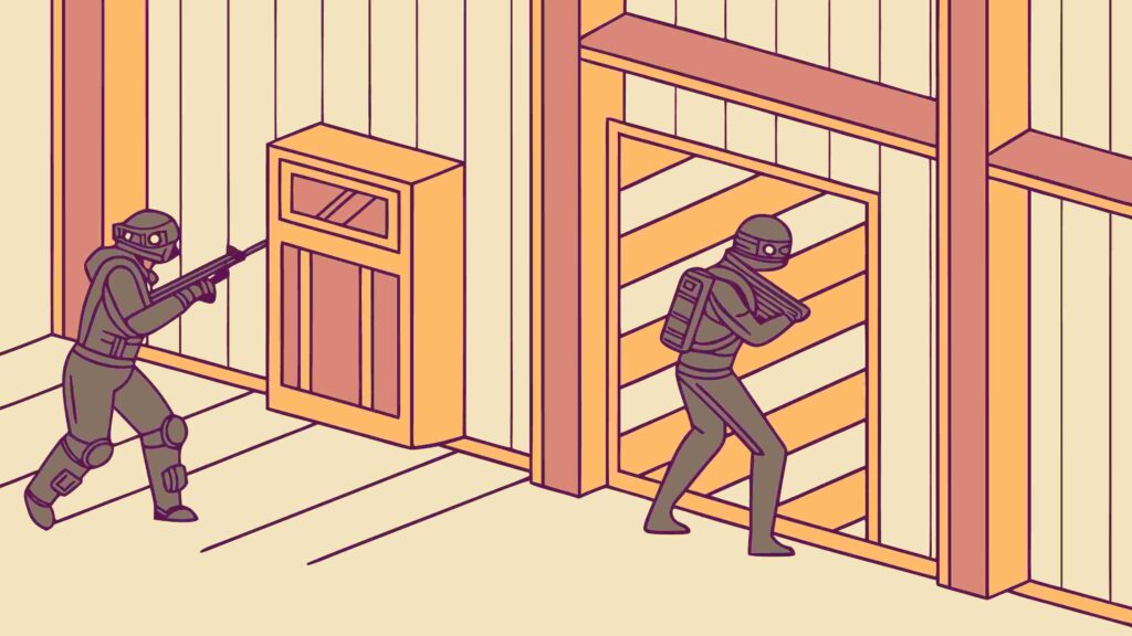 Dynamic Action Scene with Figures and Weapons, vector design Generative AI