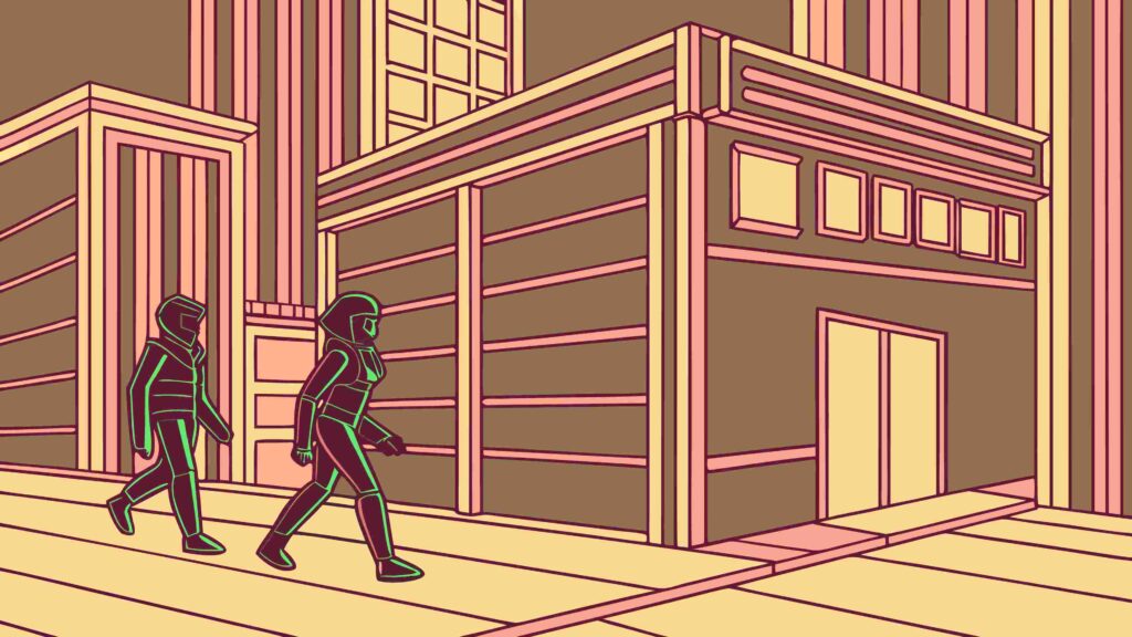 Person Walking in Bustling Urban Street Scene, vector design Generative AI
