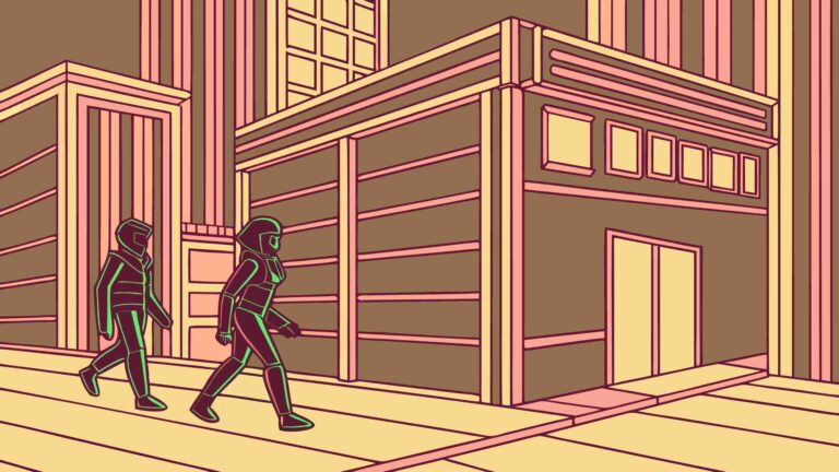 Person Walking in Bustling Urban Street Scene, vector design Generative AI