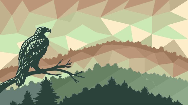 Majestic Eagle on Branch Geometric Forest Landscape, vector design Generative AI
