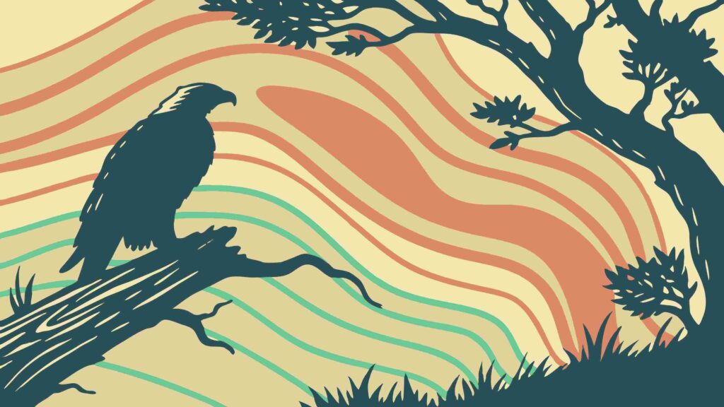 Regal Eagle on Branch Against Abstract Wavy Landscape, vector design Generative AI