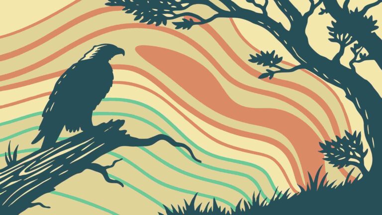 Regal Eagle on Branch Against Abstract Wavy Landscape, vector design Generative AI